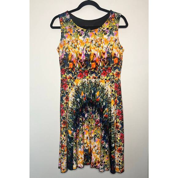Cynthia Rowley Floral Fit & Flare Dress 8 Colorful Watercolor Print Stretch - Picture 1 of 6
